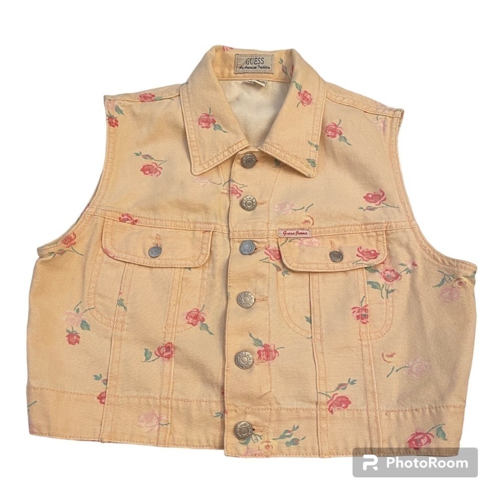 VINTAGE 1994 GUESS JEANS FLORAL DENIM VEST SIZE MEDIUM